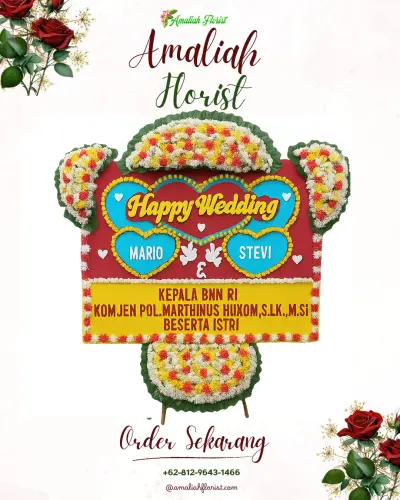 Karangan Papan Bunga Pernikahan di Pidada